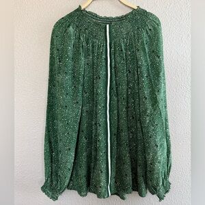 Rungolee Brooklyn Long Sleeve Silk Blouse Size Medium Smocked Neck and Sleeves